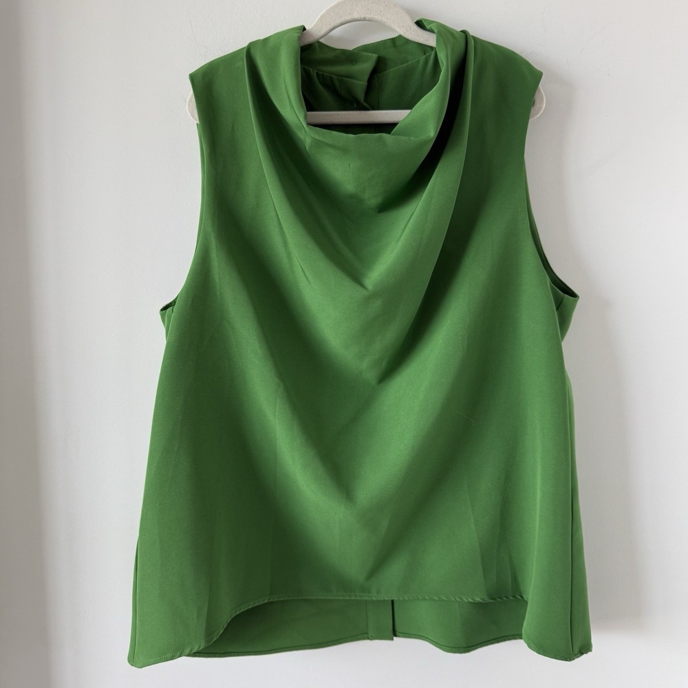NWT Zara Women's Sleeveless Cowl Neck Green Blouse Button Back Closure Drapey S